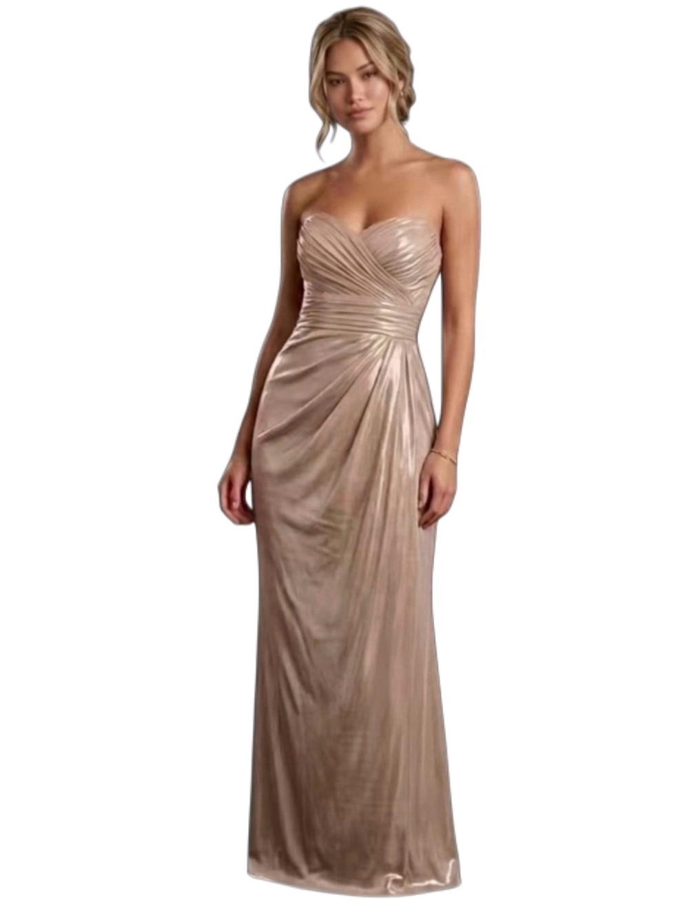 Adrianna Papell Strapless Metallic Champagne Gown/ Sz 14 NEW!